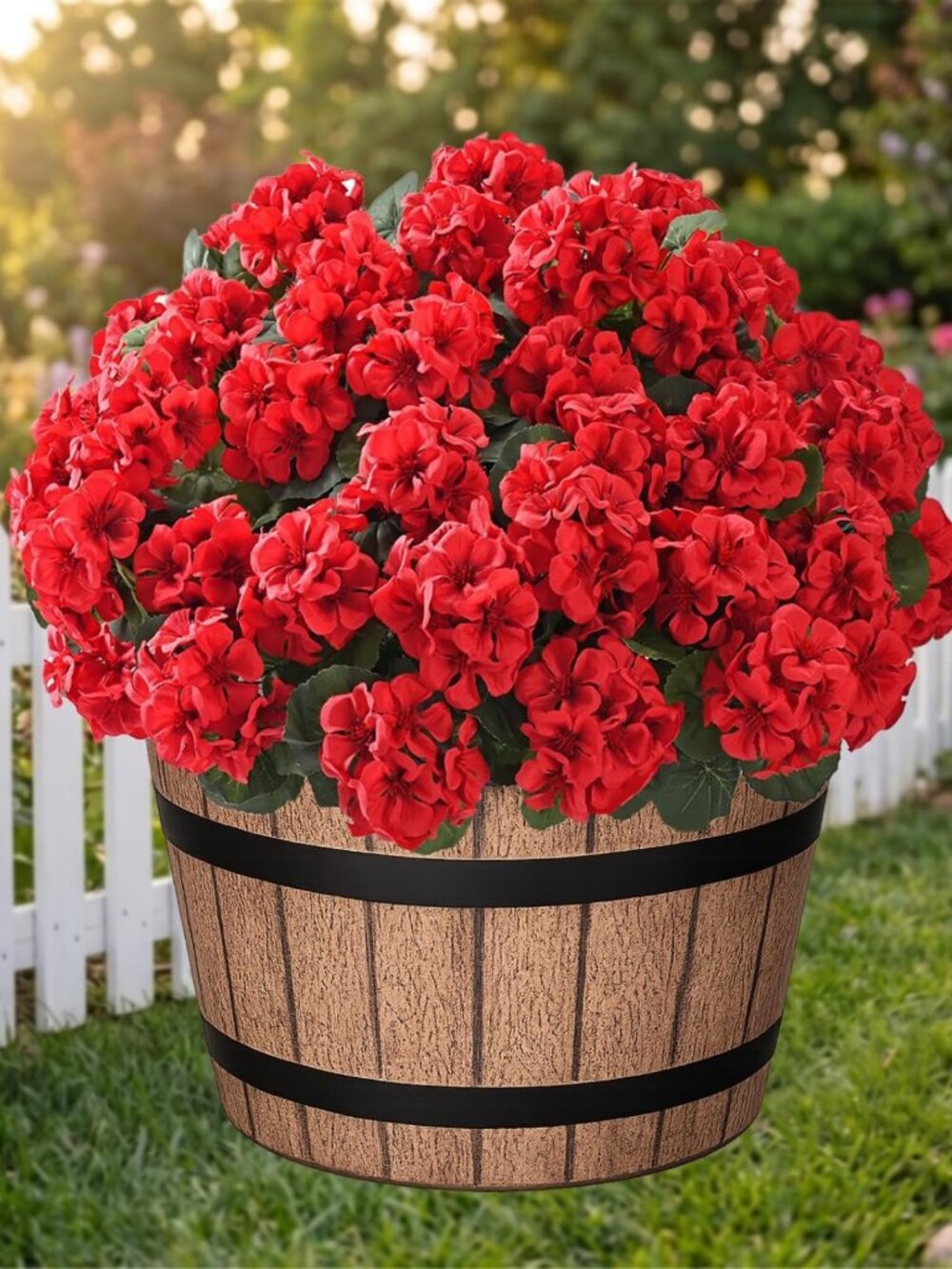 UV-Resistant Artificial Geraniums - 12 Bundles of Realistic Silk Flowers for